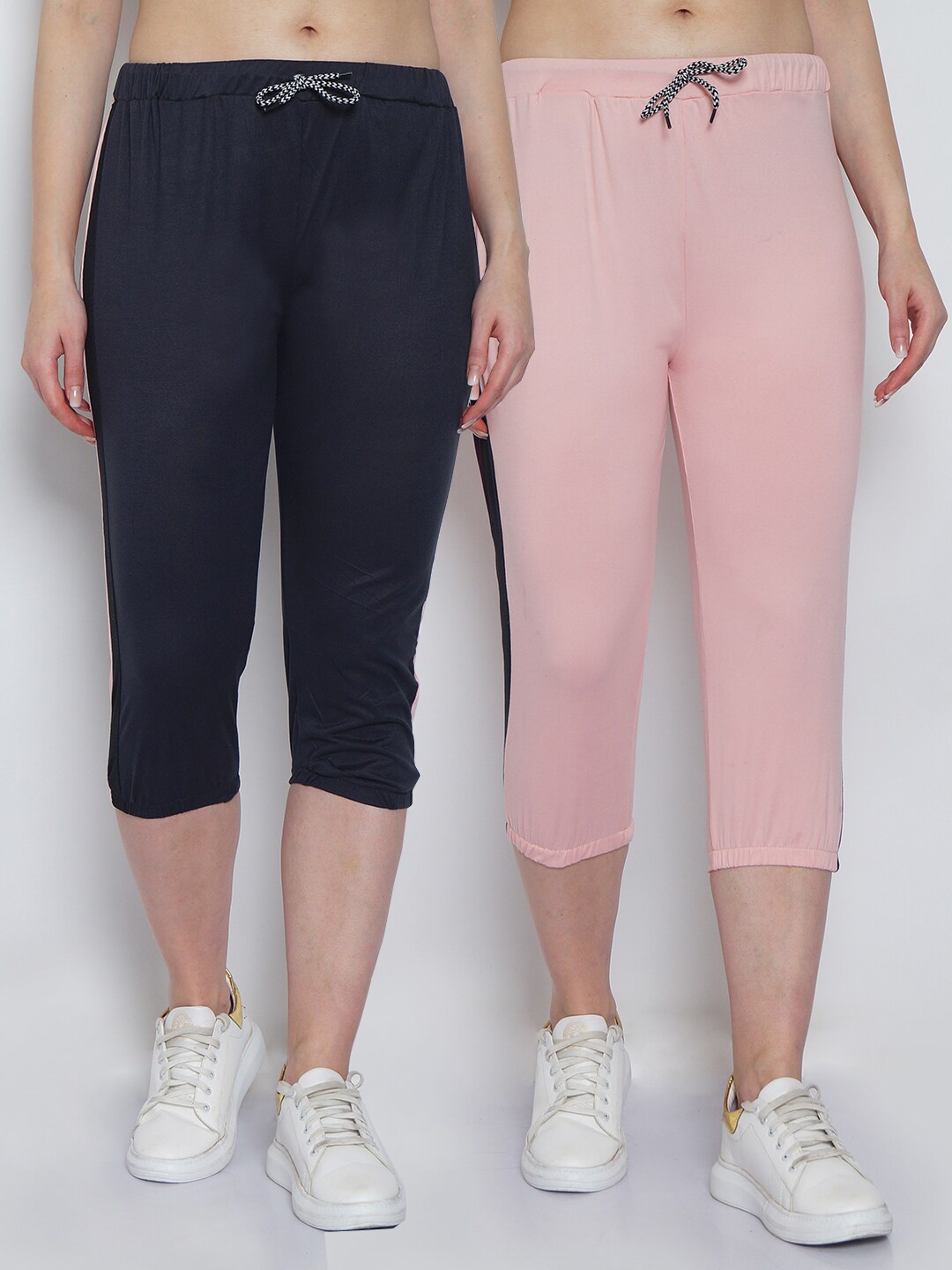 

GRACIT Women Pack Of 2 Grey & Pink Capris