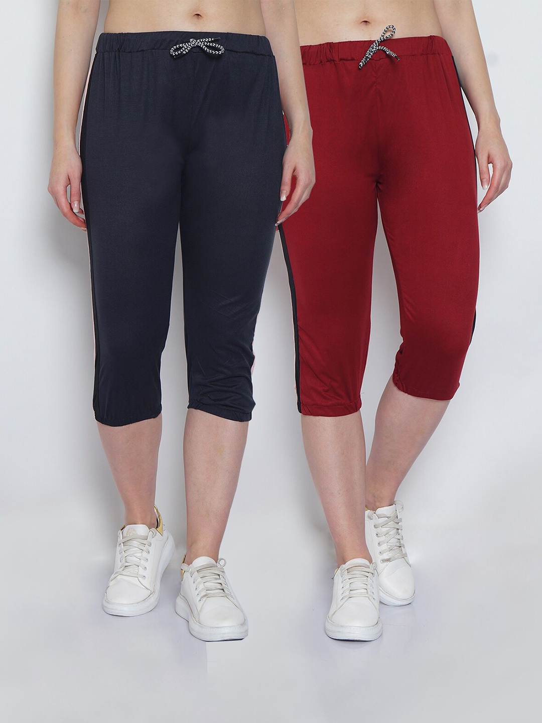 

GRACIT Women Pack of 2 Charcoal Grey & Maroon Capris