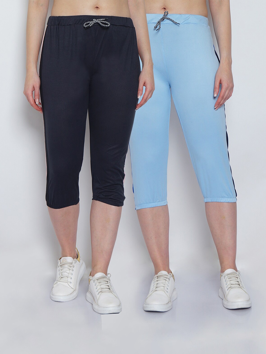 

GRACIT Set Of 2 Women Grey & Blue Capris