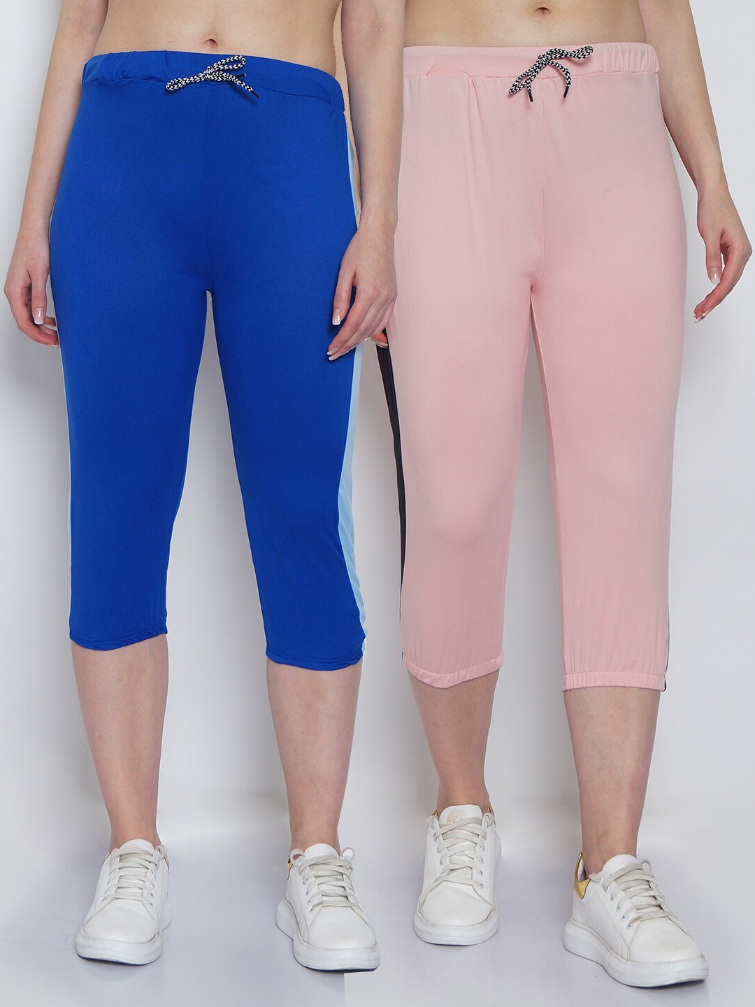 

GRACIT Women Pack Of 2 Blue & Pink Solid Capris