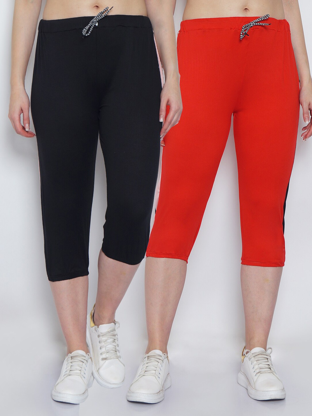 

GRACIT Women Pack of 2 Black & Red Capris