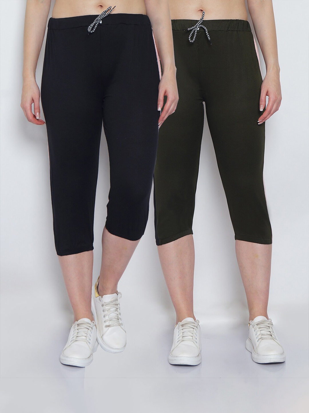 

GRACIT Women Pack Of 2 Black & Green Capris