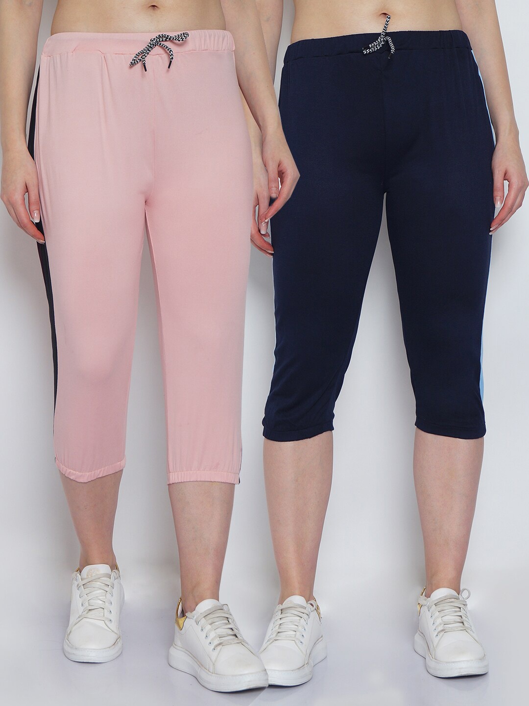 

GRACIT Women Pack of 2 Pink & Navy Blue Capris