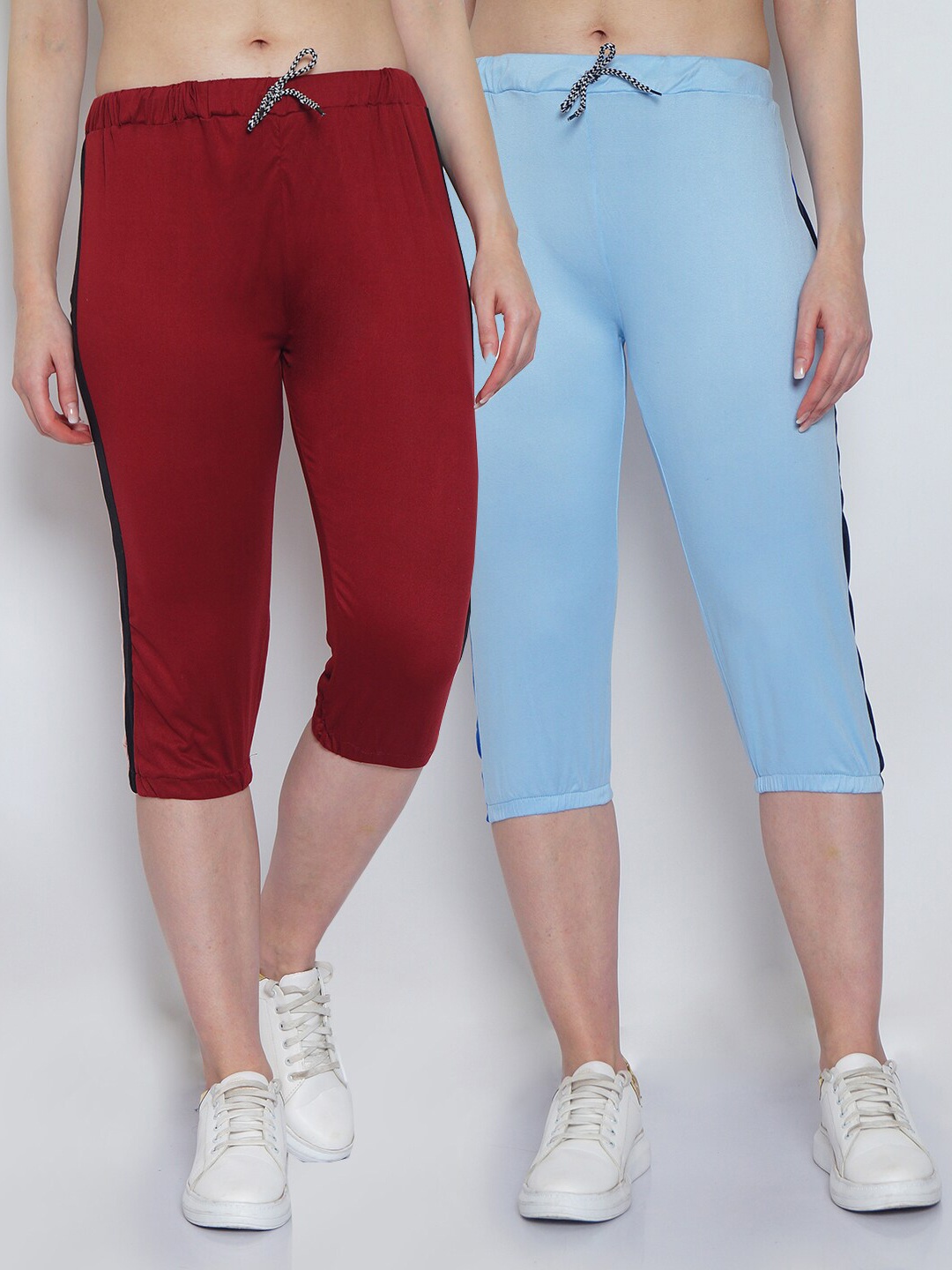 

GRACIT Women Set Of 2 Capris, Maroon