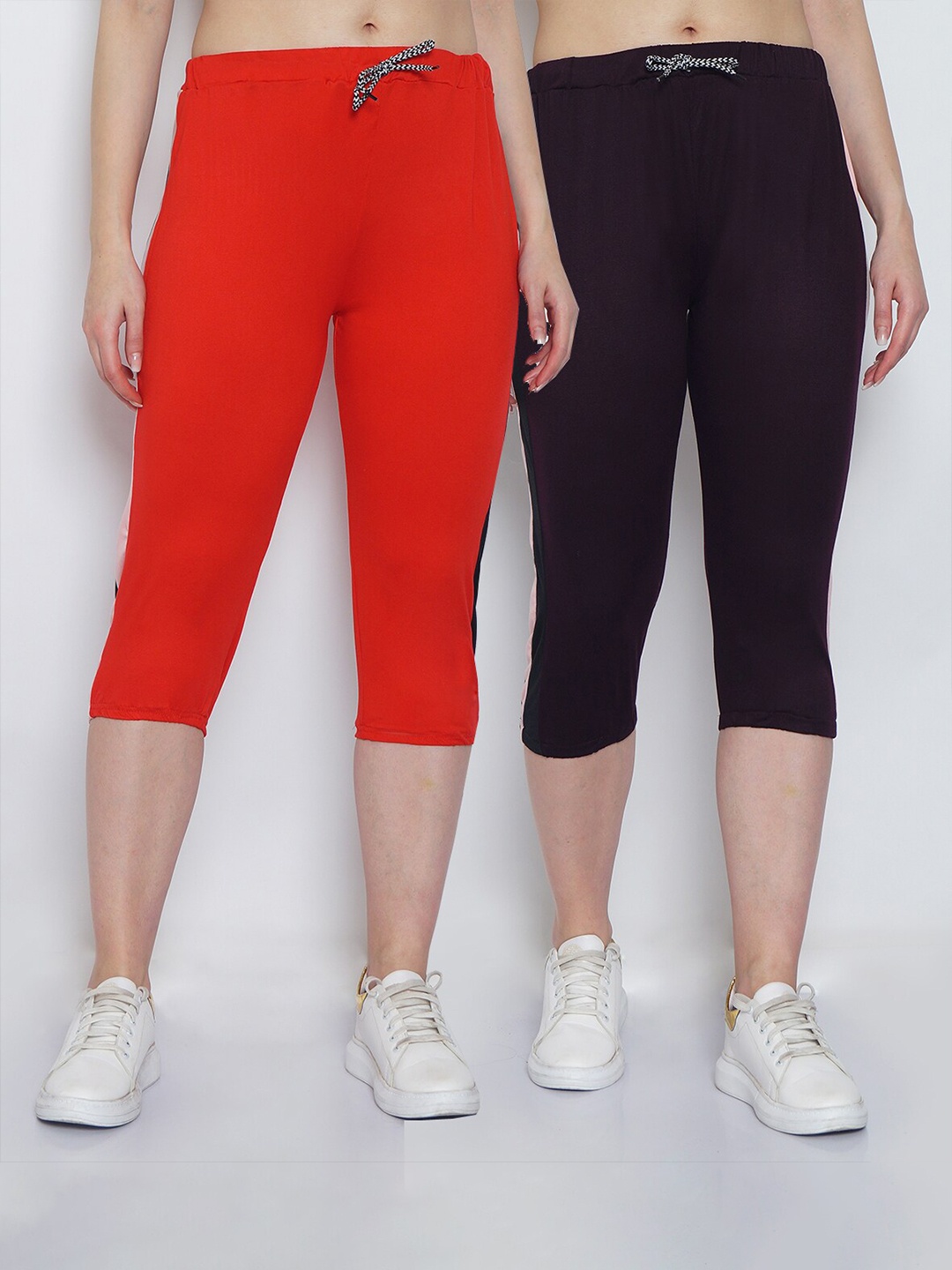 

GRACIT Women Pack Of 2 Red & Purple Capris