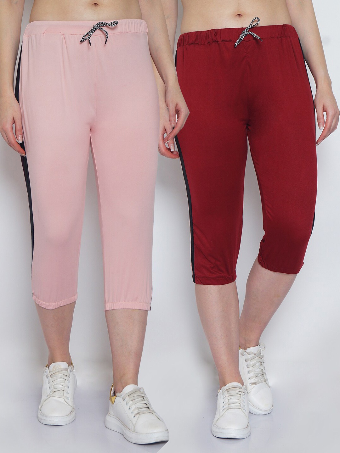 

GRACIT Women Set Of 2 Capris, Maroon