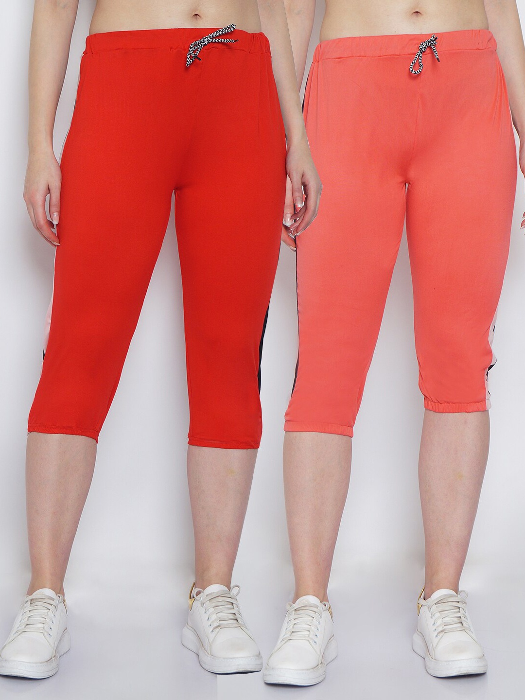 

GRACIT Women Pack-2 Red & Orange Capris