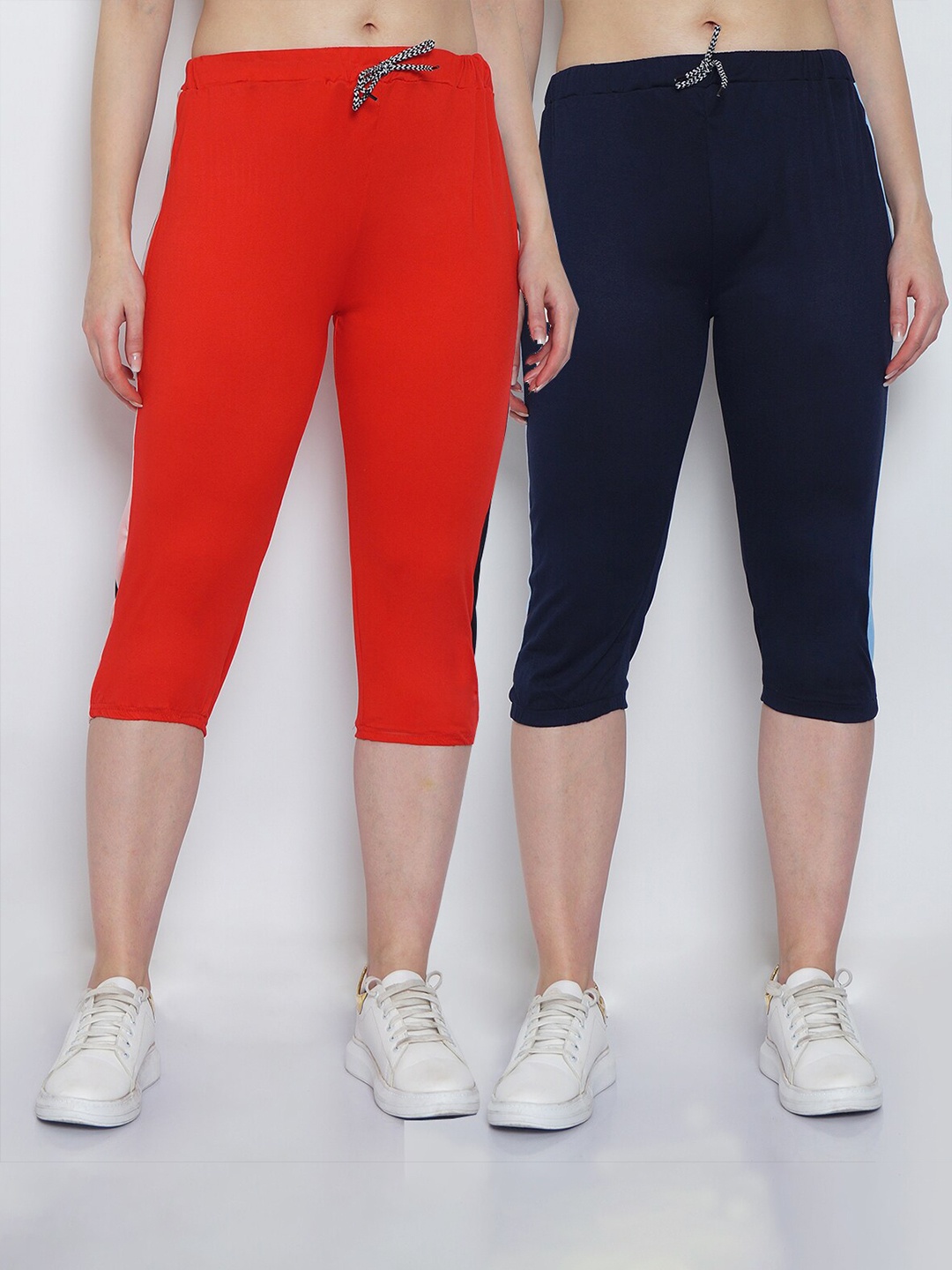 

GRACIT Set Of 2 Women Red & Navy Blue Capris