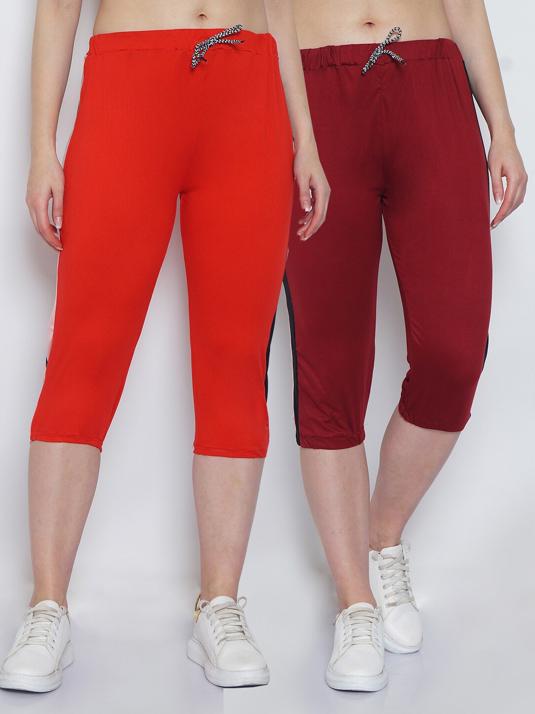 

GRACIT Women Pack Of 2 Red & Maroon Capris