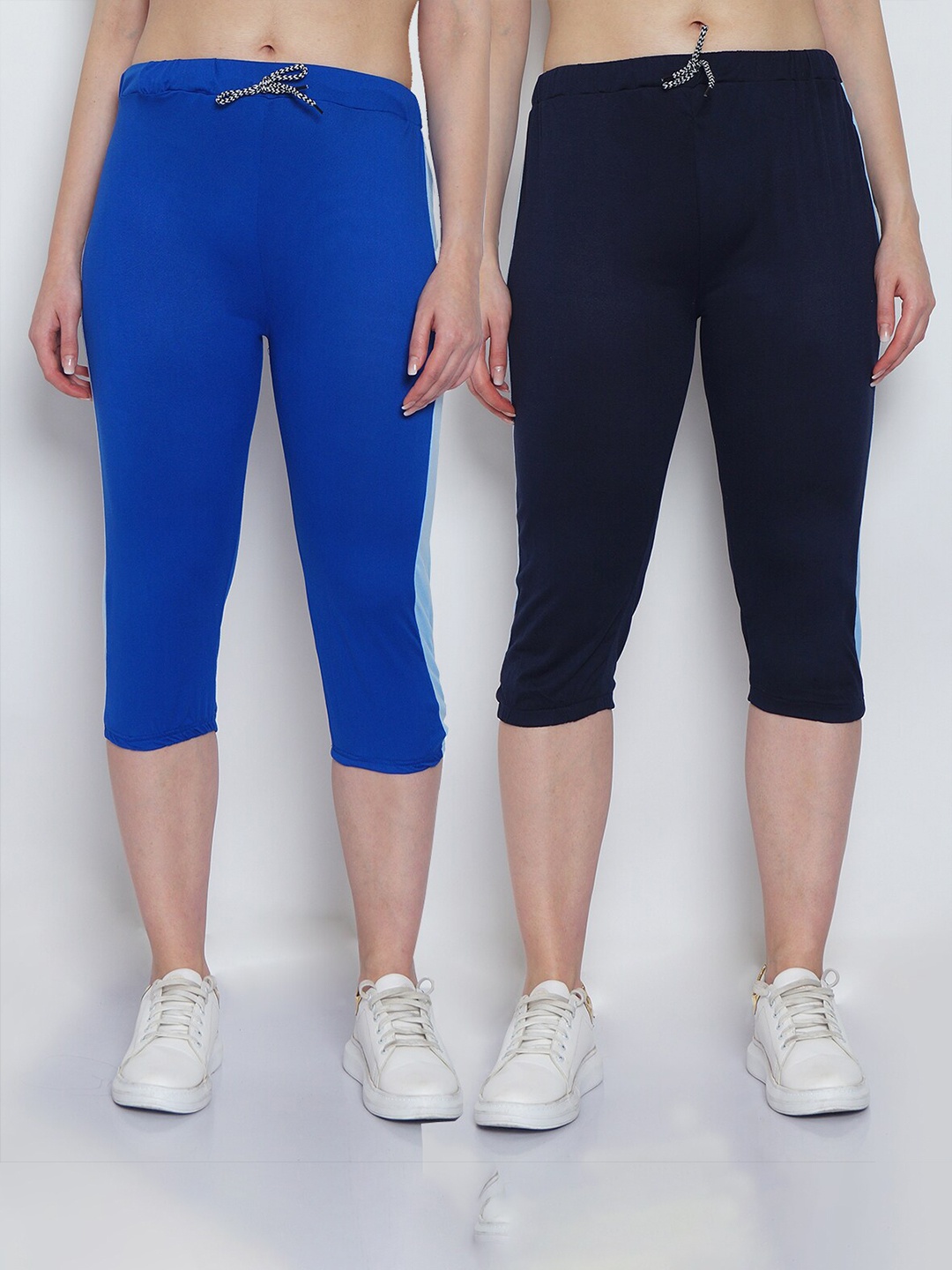 

GRACIT Women Pack of 2 Blue & Navy Blue Capris