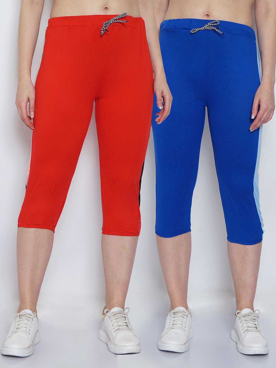 

GRACIT Women Pack Of 2 Red & Blue Capris