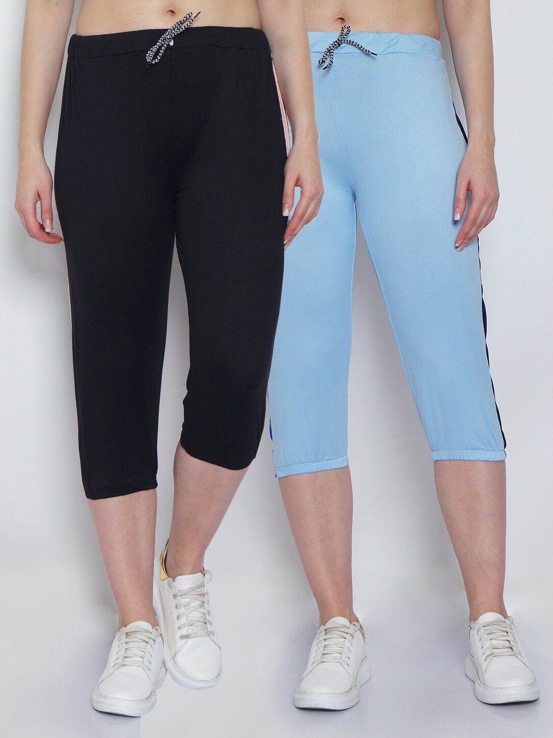 

GRACIT Women Pack of 2 Black & Blue Capris