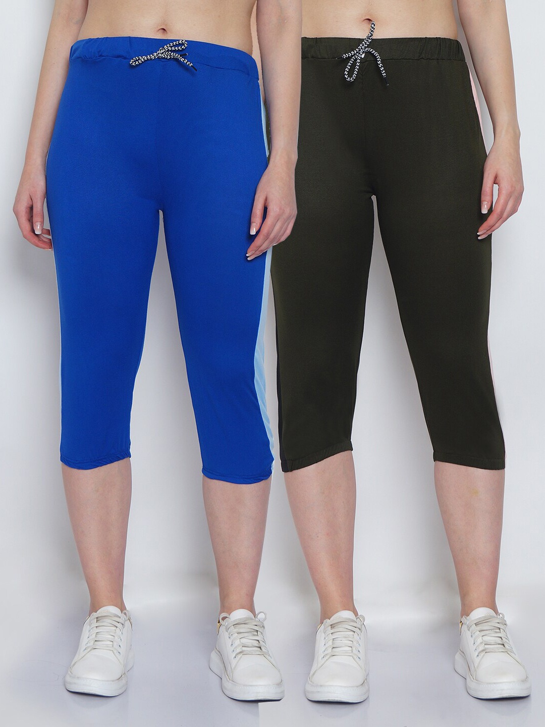 

GRACIT Women Pack Of 2 Blue & Green Solid Slim Fit Capri