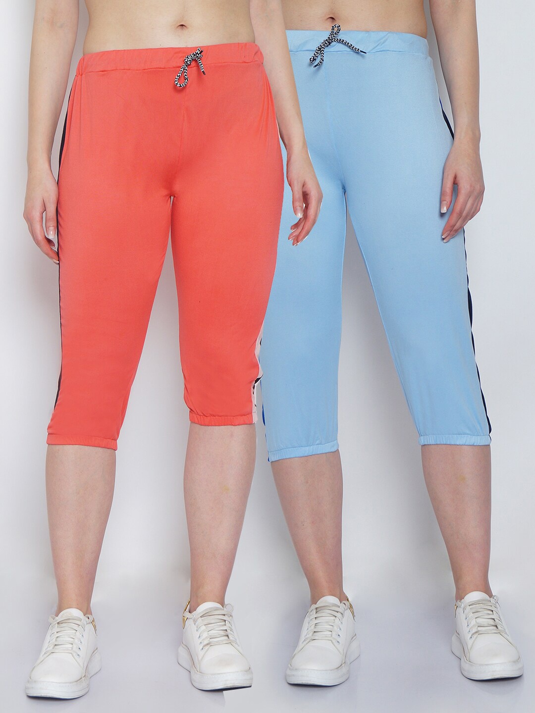

GRACIT Set Of 2 Women Orange & Blue Capris