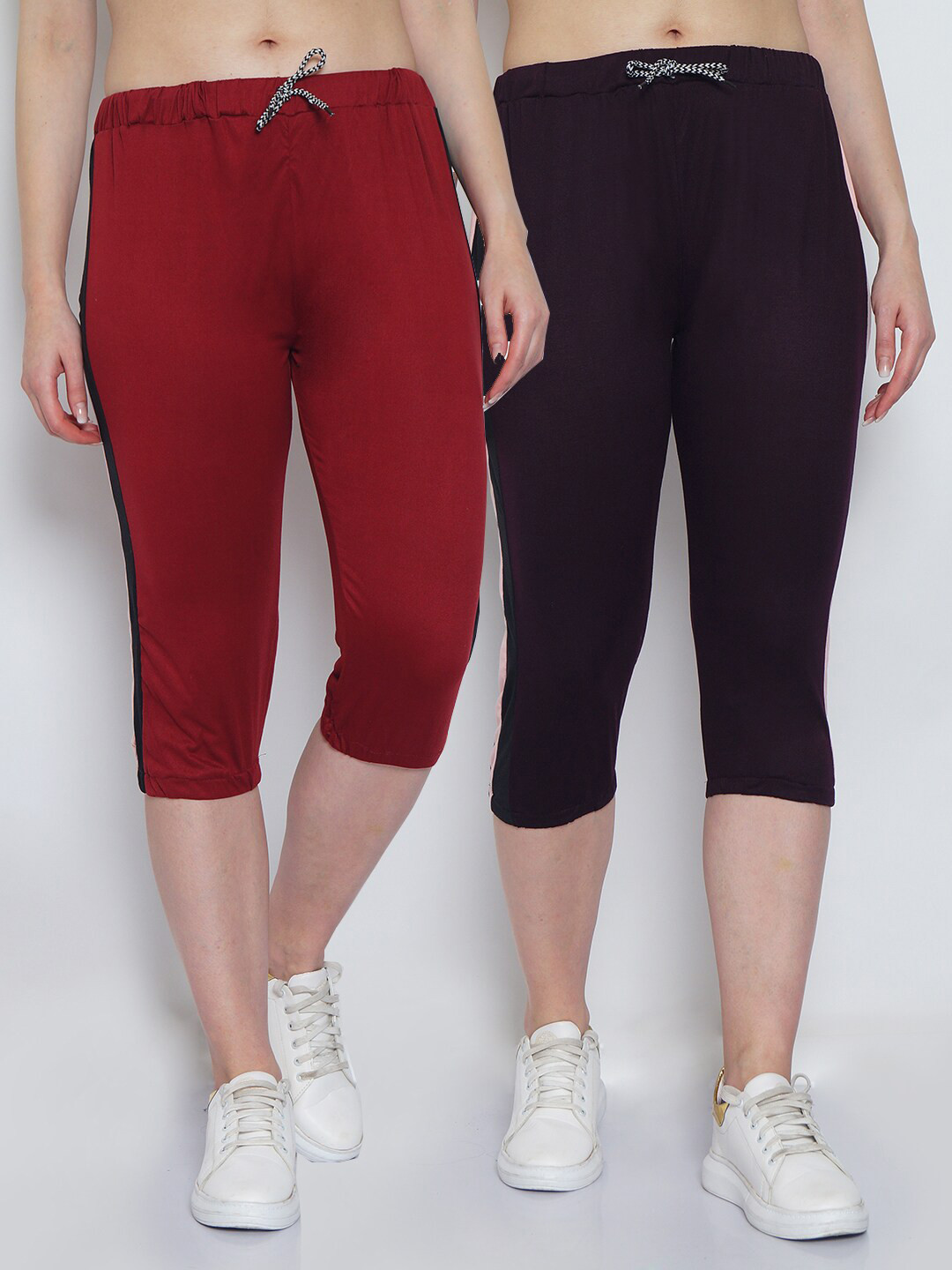 

GRACIT Women Pack Of 2 Maroon & Navy Blue Capris