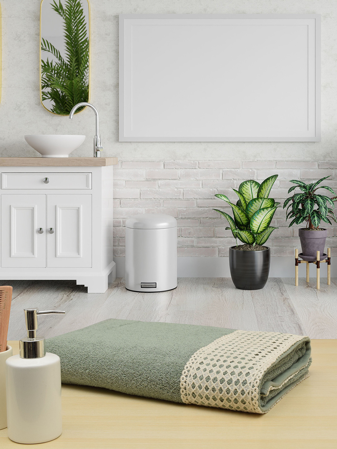 

RANGOLI Green Solid Pure Cottton 620 GSM Bath Towel
