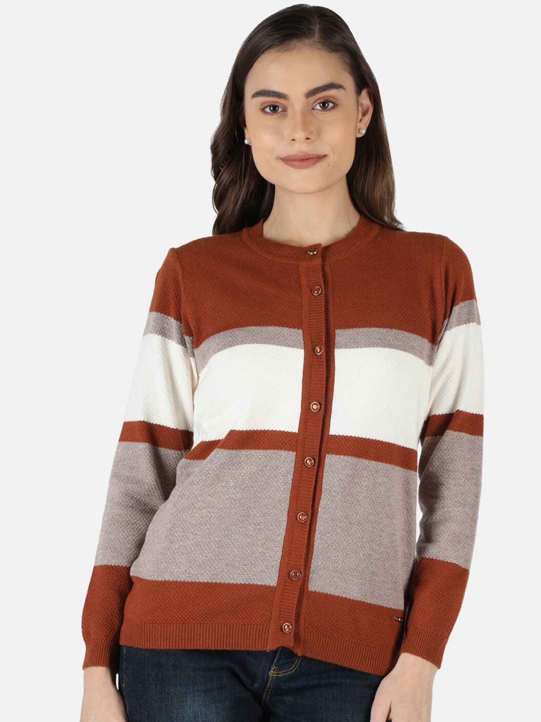 

Monte Carlo Women Rust & White Striped Wool Cardigan