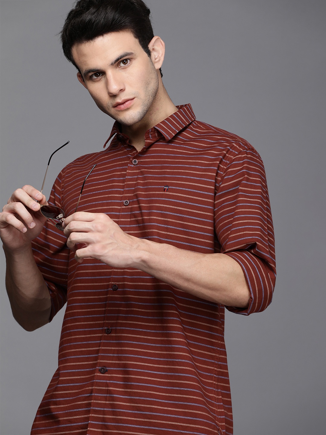 

Louis Philippe Sport Men Brown Slim Fit Horizontal Striped Casual Shirt