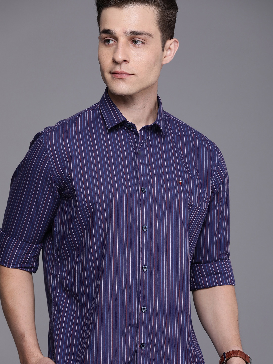 

Louis Philippe Sport Men Navy Blue Slim Fit Striped Casual Shirt