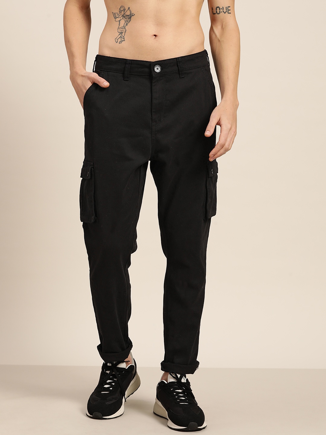

Moda Rapido Men Slim Fit Cargos Trousers, Black