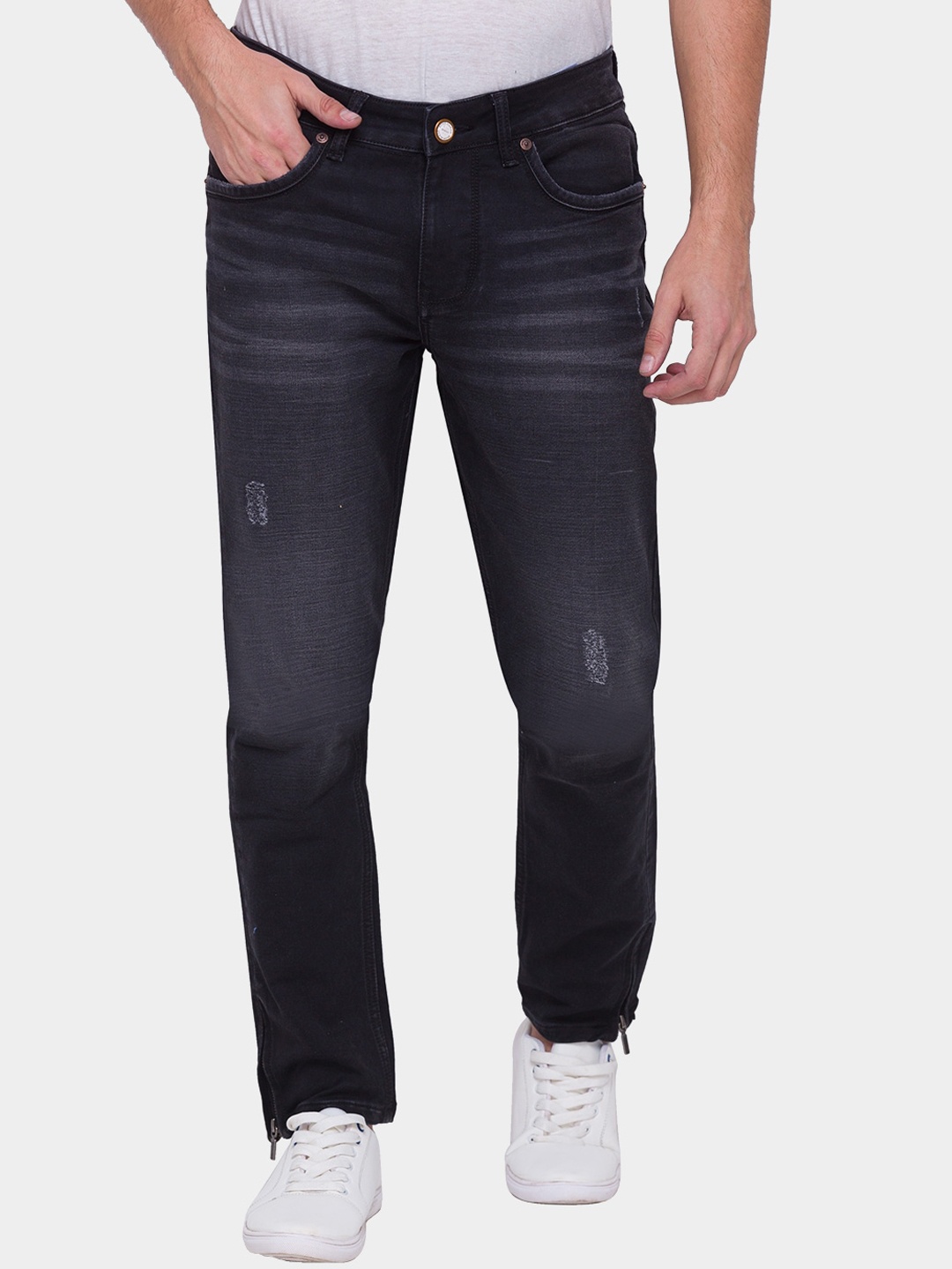 

Being Human Men Black Regular Fit Low Distress Light Fade Jeans