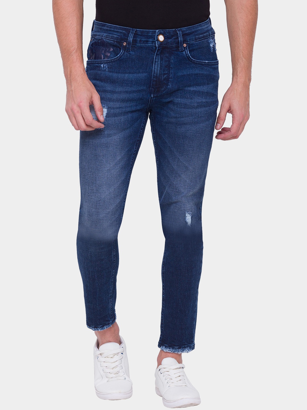 

Being Human Men Blue Regular Fit Low Distress Heavy Fade Cropped Jeans