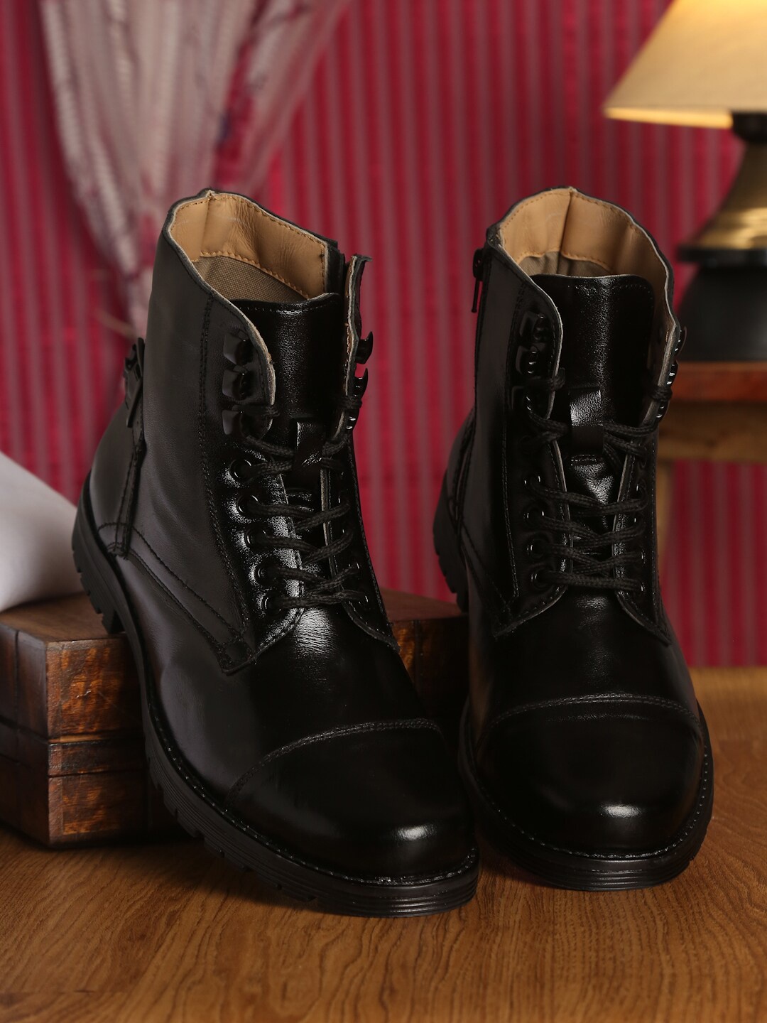 

LOUIS STITCH Men Black Lightweight Leather High-Top Flat Boots