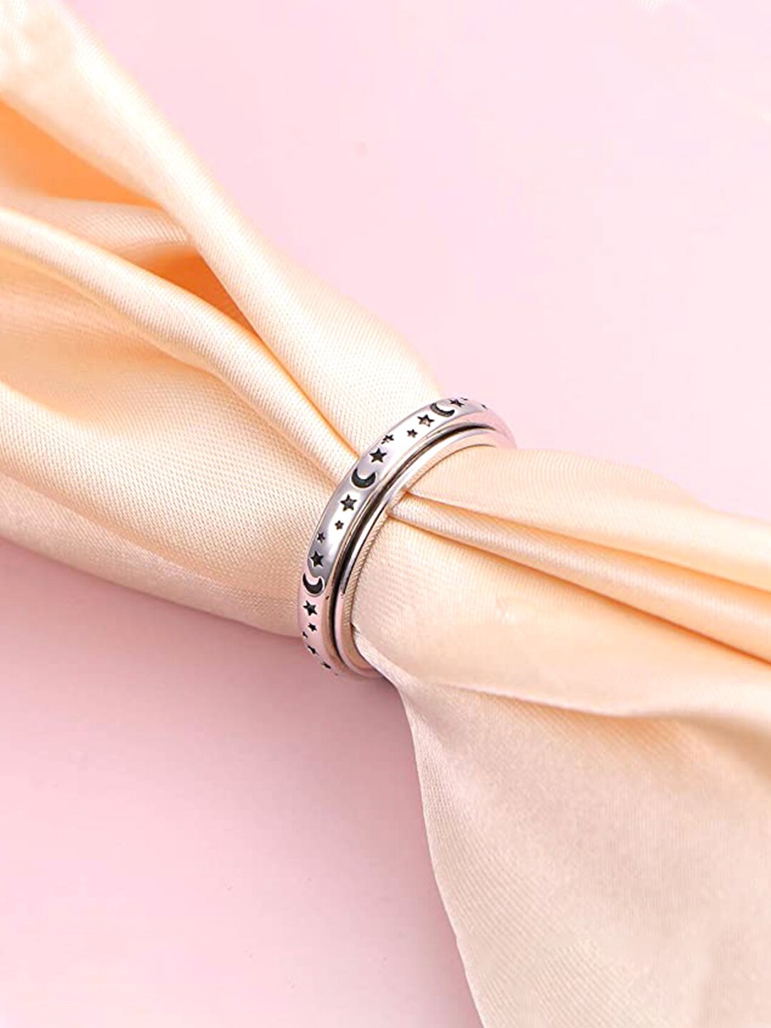 

Yellow Chimes Woman Silver Moon Star Symbols Spinner Ring