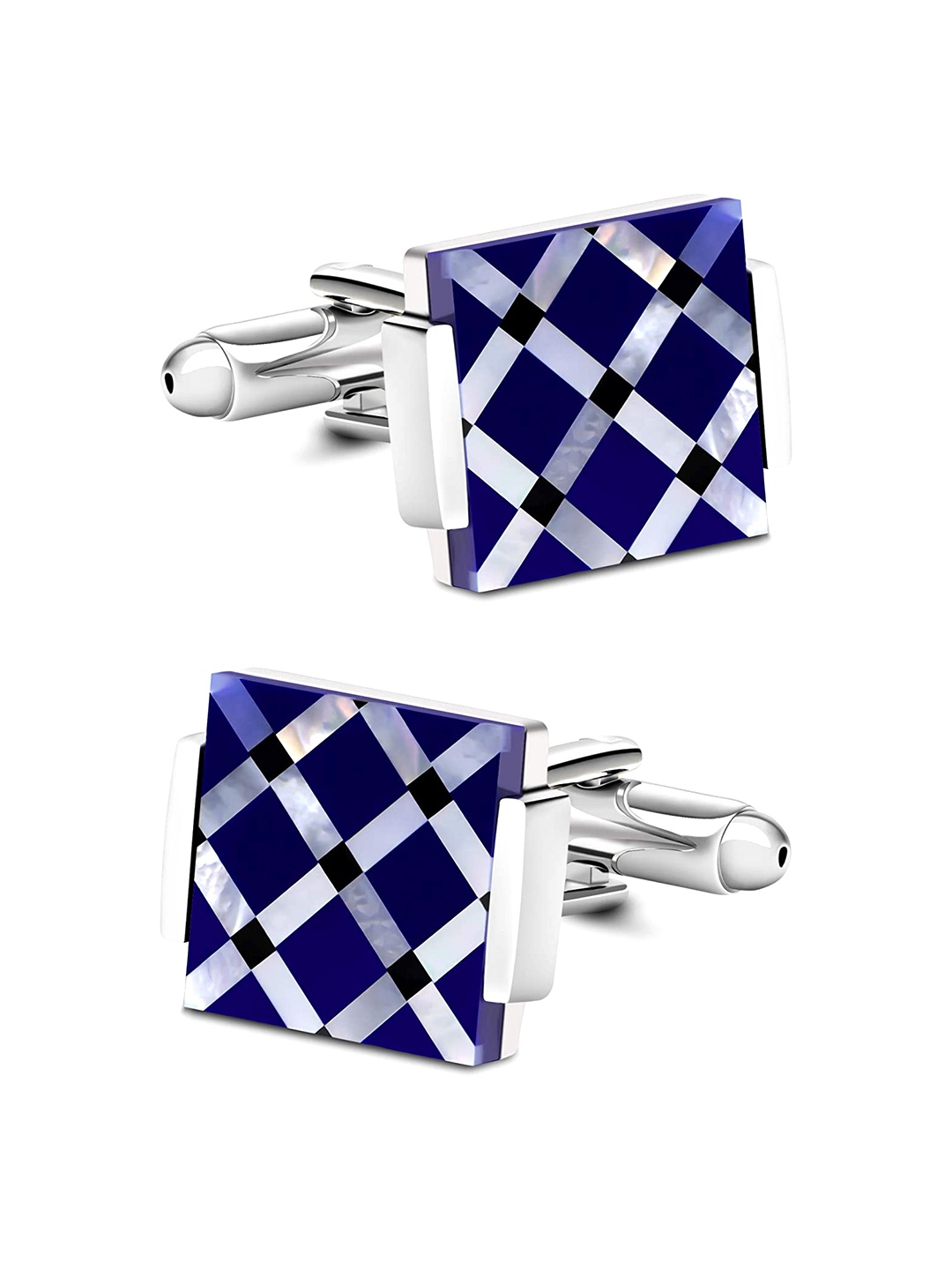 

Yellow Chimes Blue & Silver-Toned Textured Cufflink