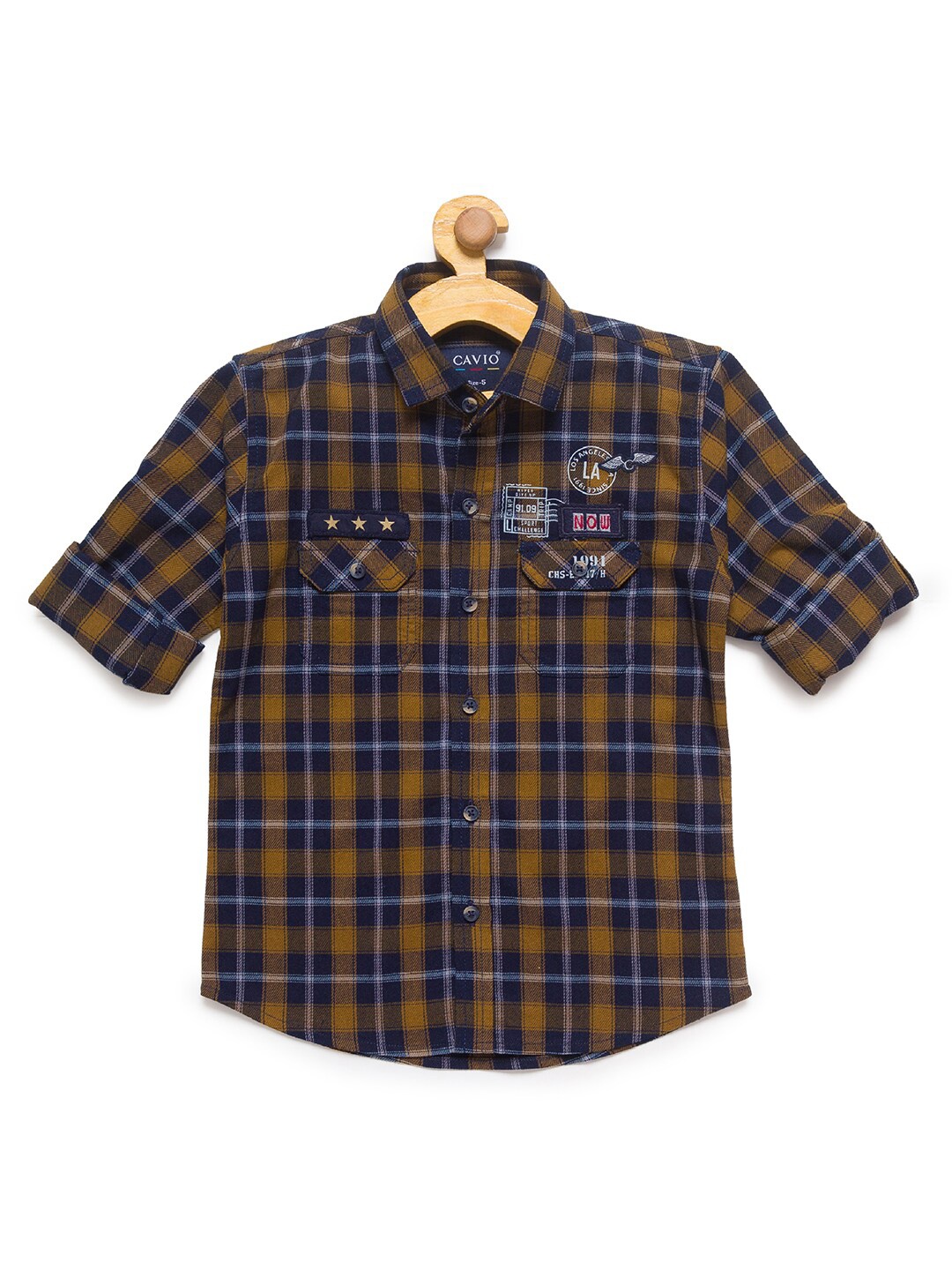 

CAVIO Boys Yellow & Navy Blue Premium Checked Casual Shirt