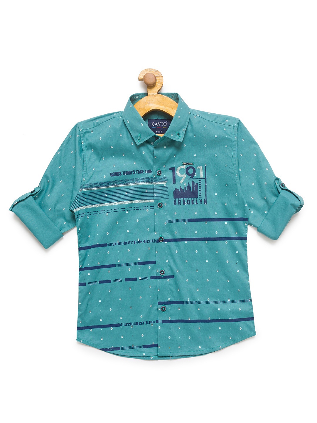 

CAVIO Boys Sea Green Premium Printed Casual Shirt