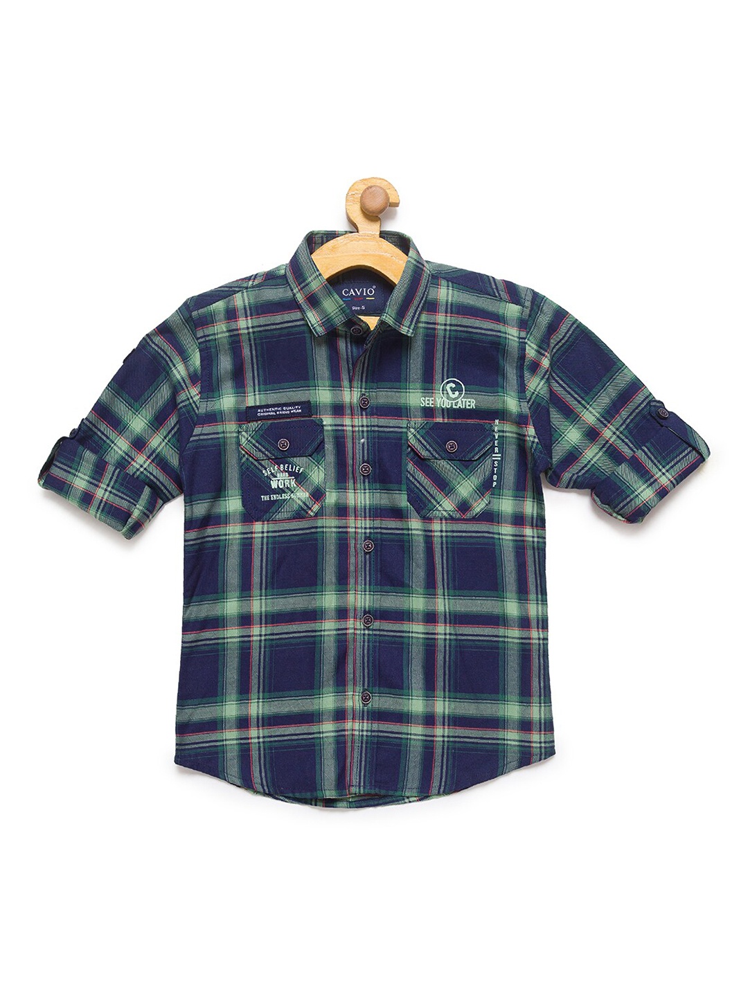 

CAVIO Boys Green Premium Tartan Checks Printed Casual Shirt