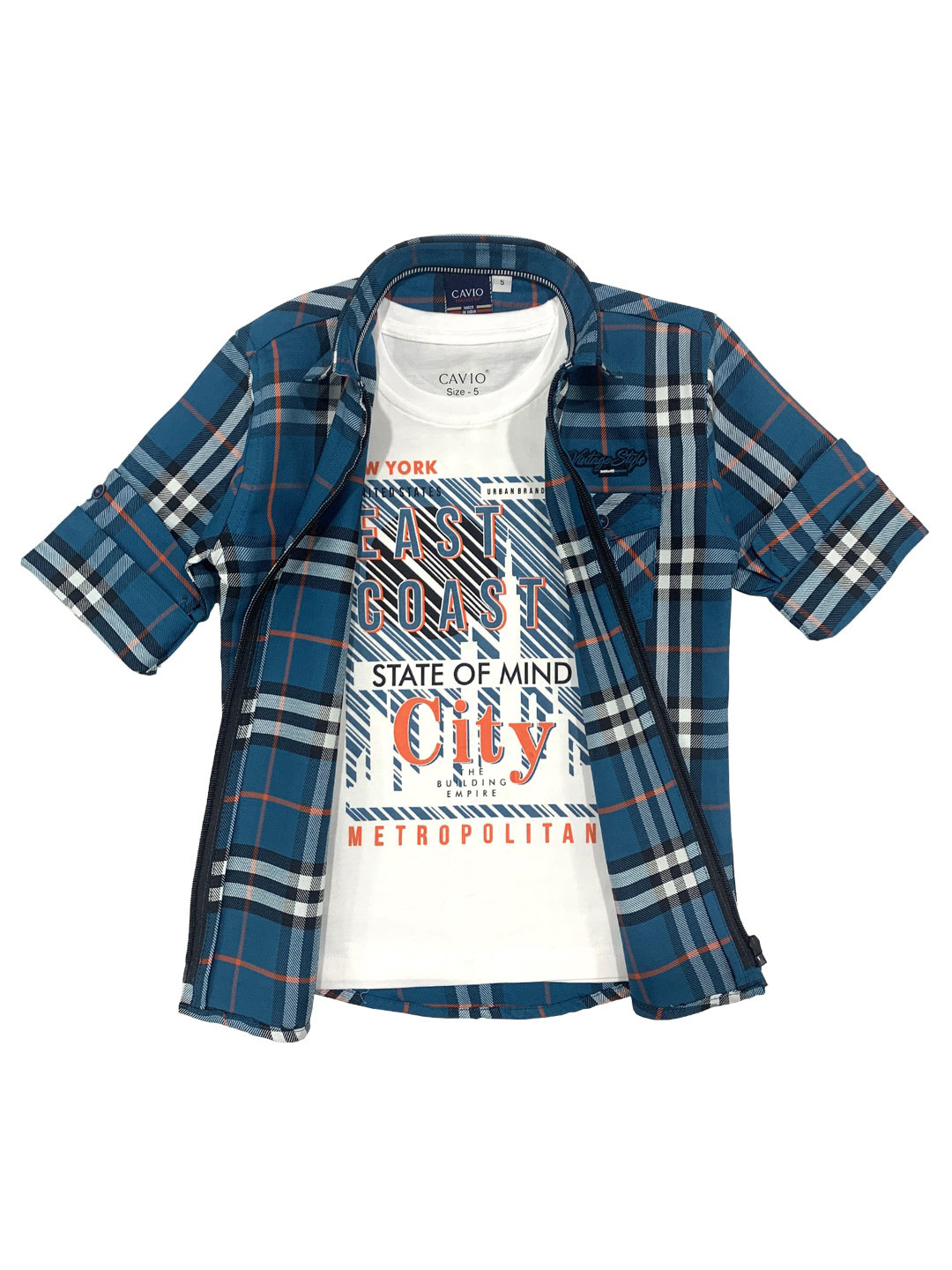 

CAVIO Boys Checks Checked Casual Shirt & T-Shirt, Blue