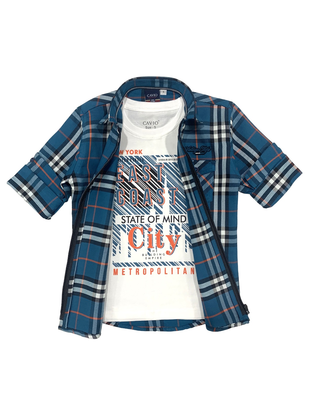 

CAVIO Boys Checked Casual Shirt & T-Shirt, Blue