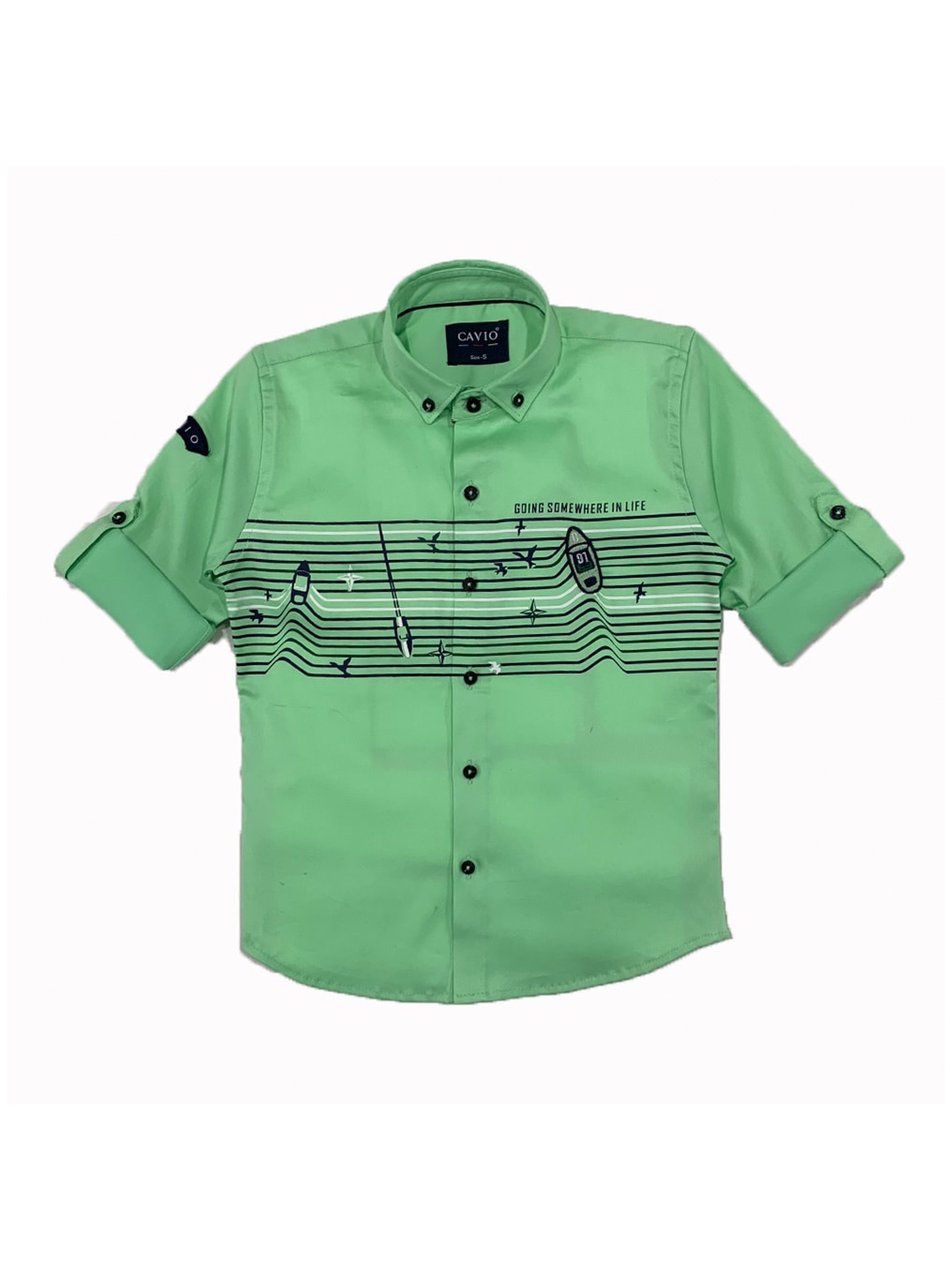

CAVIO Boys Green Premium Striped Casual Shirt