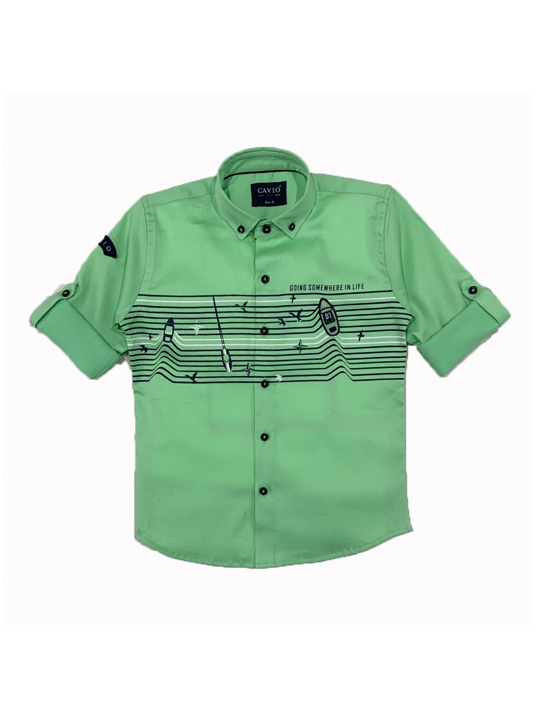 

CAVIO Boys Green Premium Striped Casual Shirt