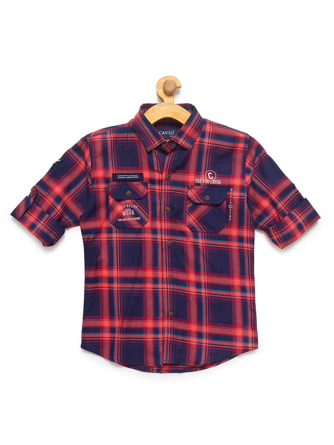 

CAVIO Boys Orange & Navy Blue Premium Tartan Checks Printed Casual Shirt