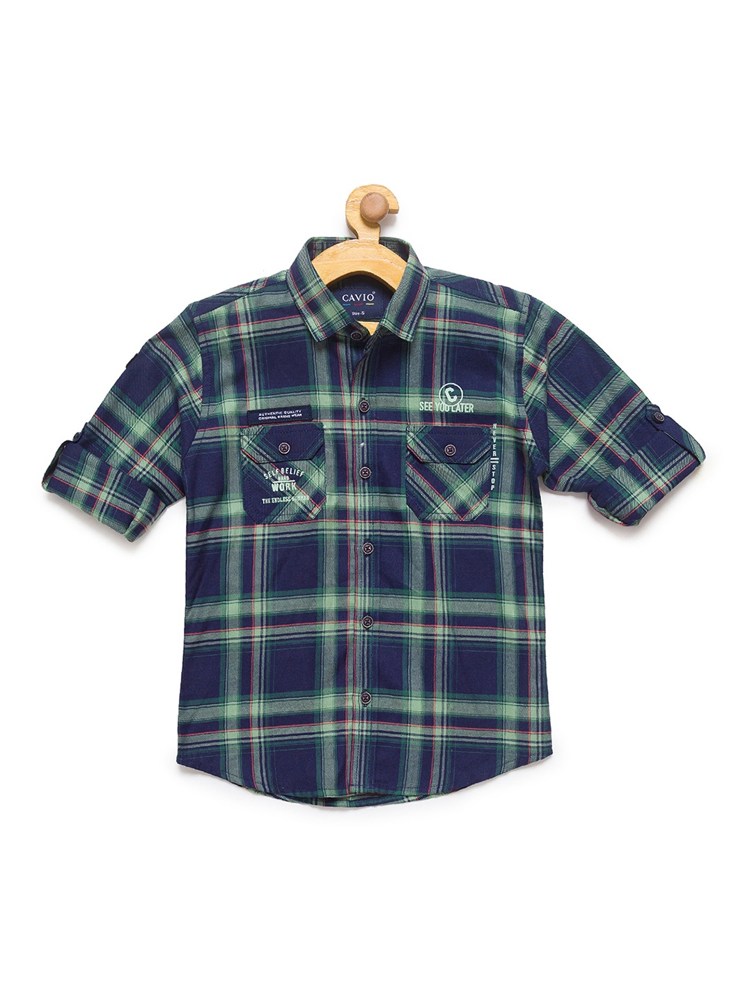 

CAVIO Boys Green & Navy Blue Premium Tartan Checks Checked Casual Shirt