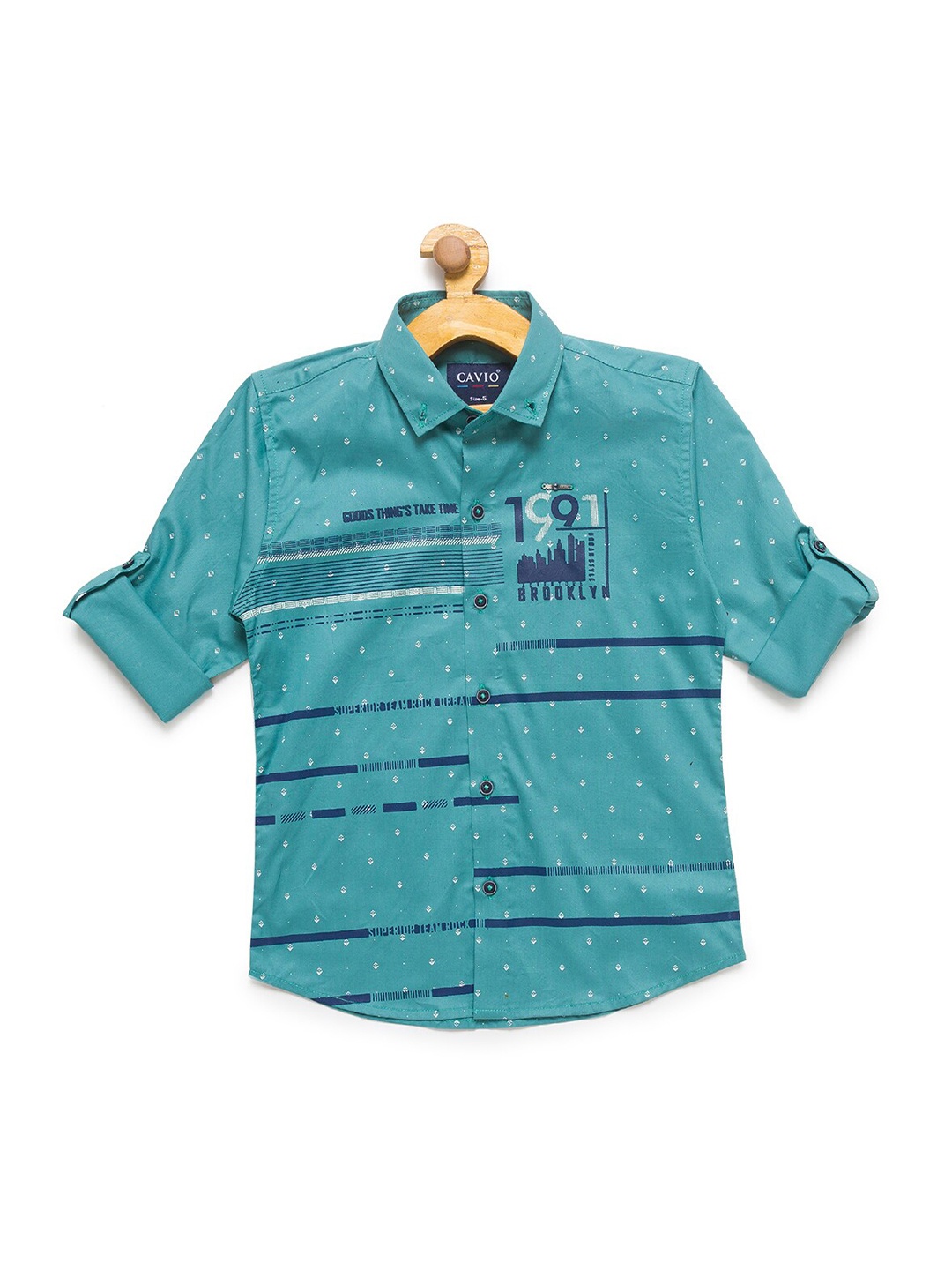 

CAVIO Boys Sea Green Premium Printed Casual Shirt