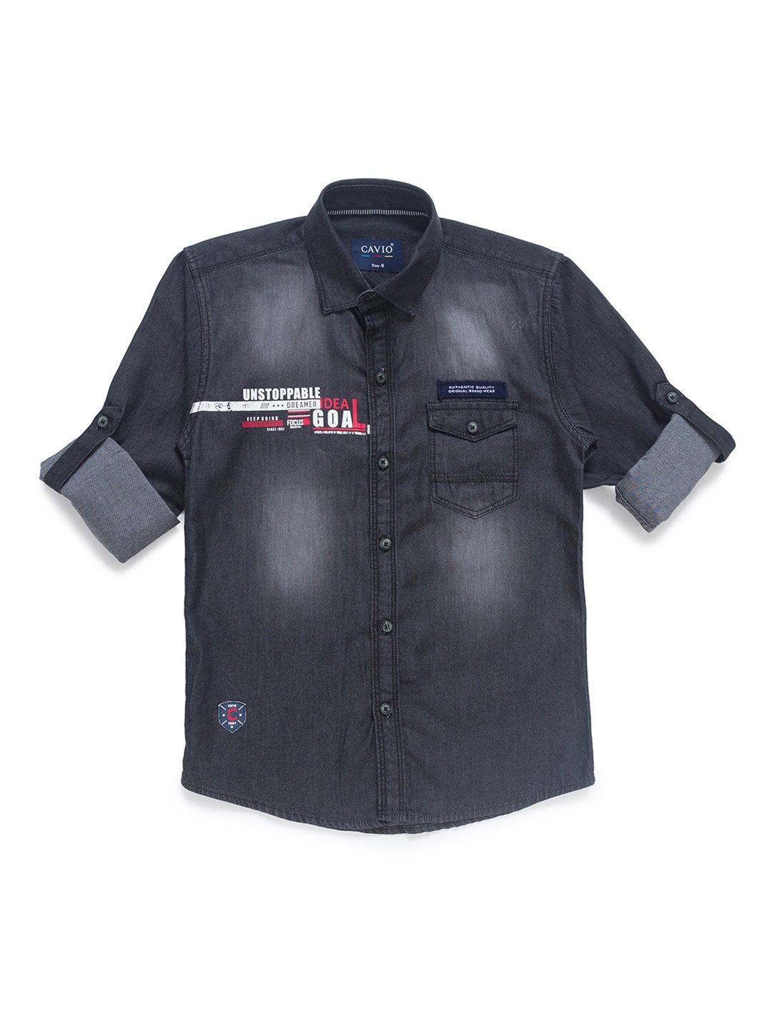 

CAVIO Boys Black Premium Faded Denim Casual Shirt
