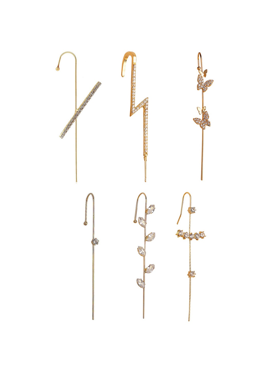 

Vembley Set of 6 Gold-Plated White Cubic Zirconia Studded Ear Cuffs