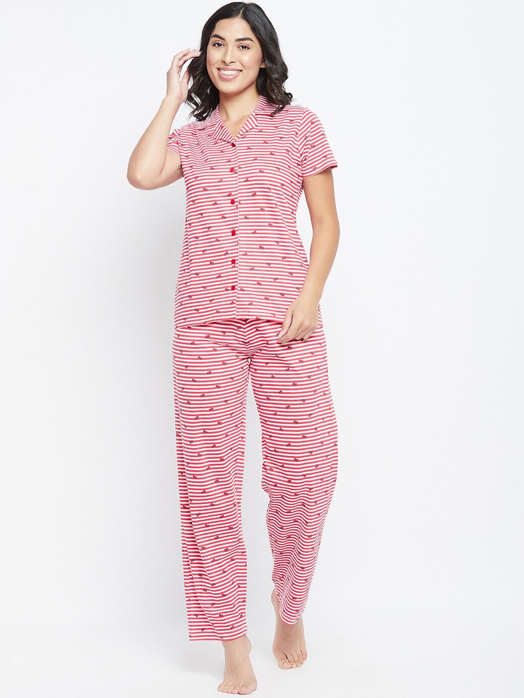 

Clovia Women Red Printed Night suit