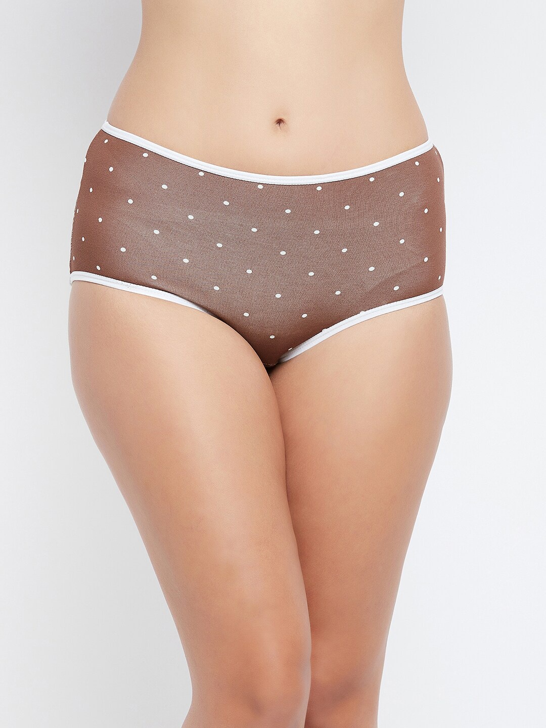 

Clovia Women Brown & White Polka Dot Printed Hipster Briefs