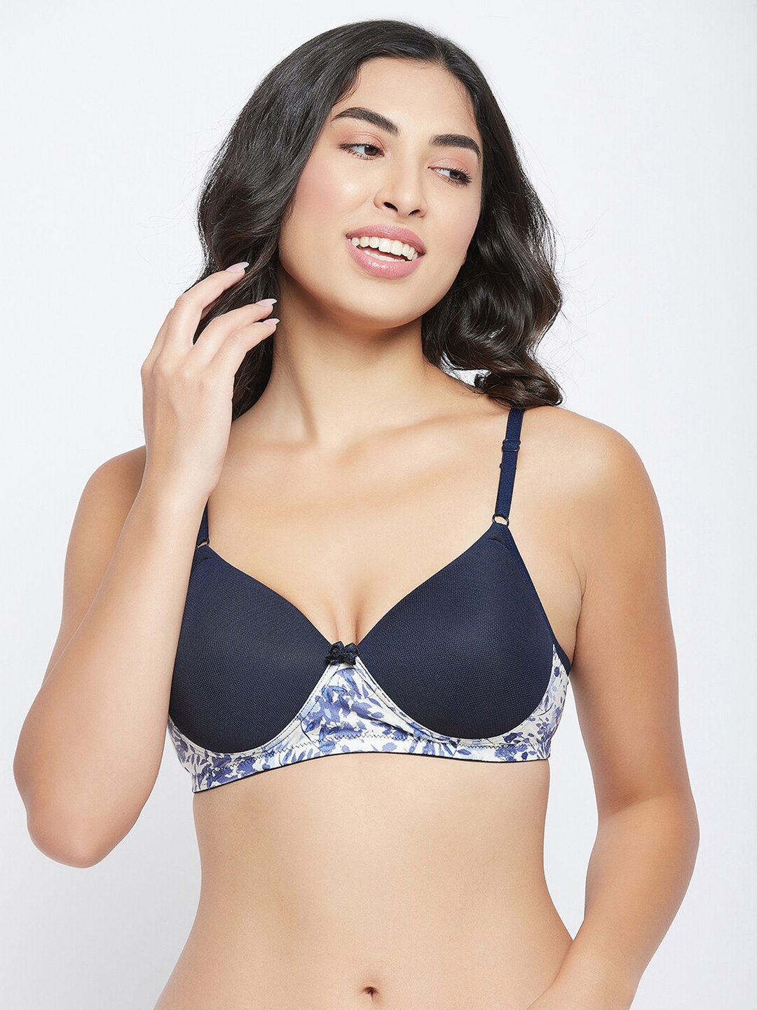 

Clovia Navy Blue Floral Bra Lightly Padded