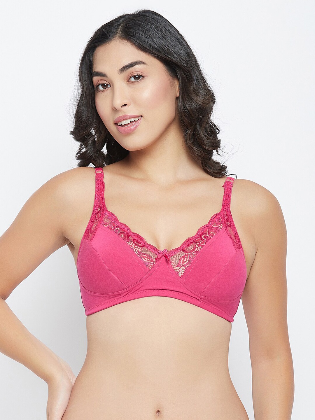 

Clovia Non-Padded Non-Wired Cotton & Lace Full Cup Bra BR2341Q1432B, Pink