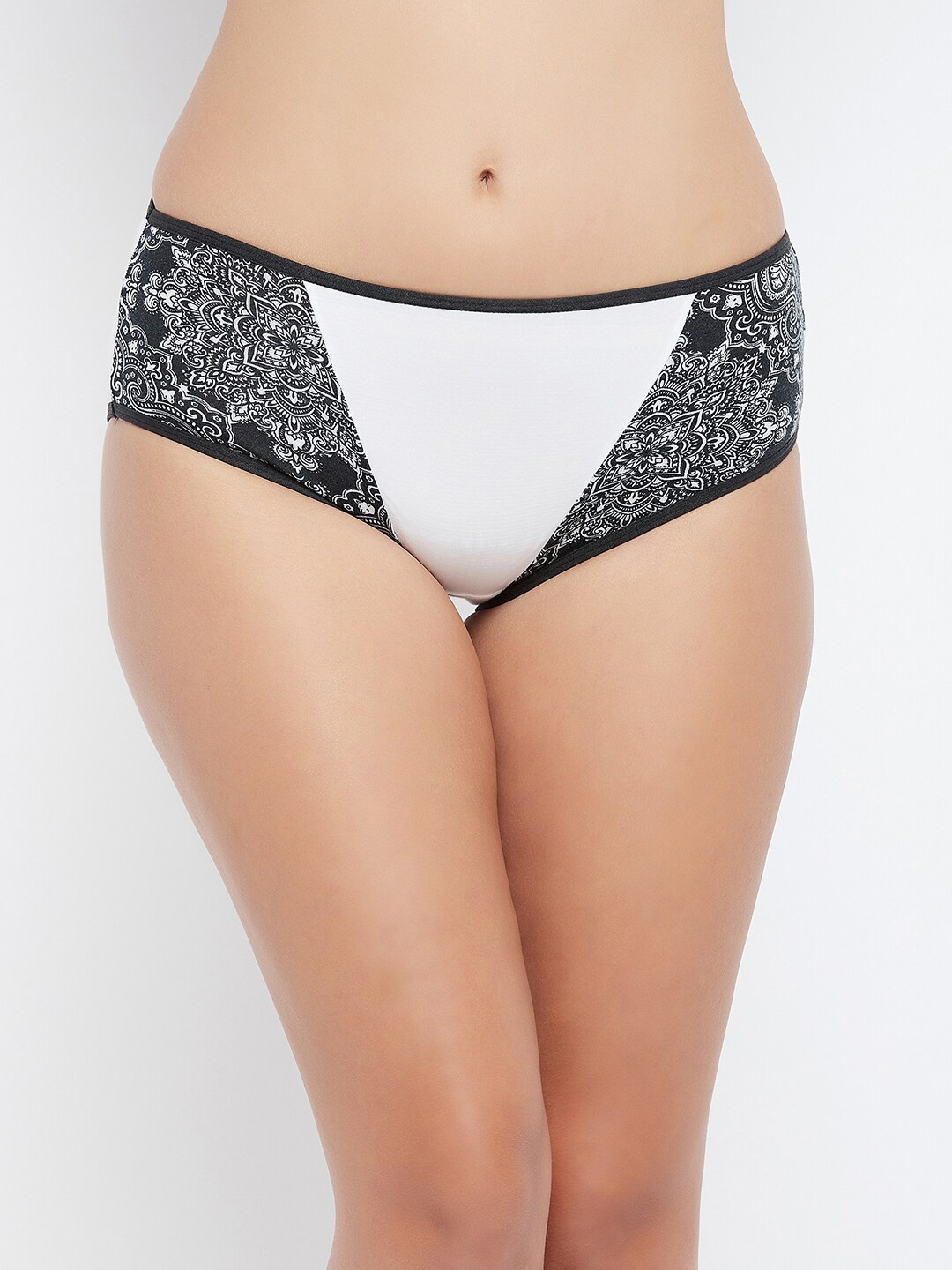 

Clovia Women White & Black Printed Cotton Hipster Briefs