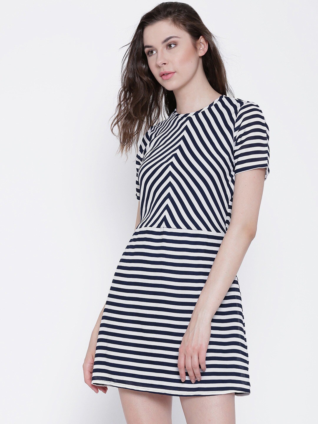 

Sera Navy Blue & White Striped Fit & Flare Dress