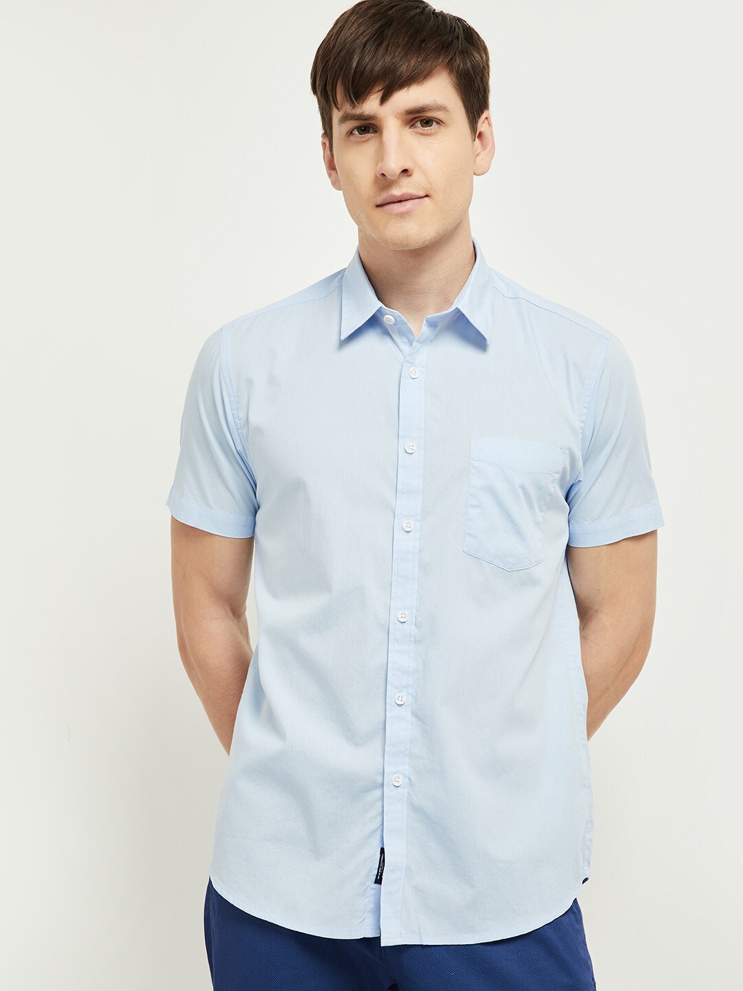 

max Men Blue Comfort Regular Fit Pure Cotton Casual Shirt