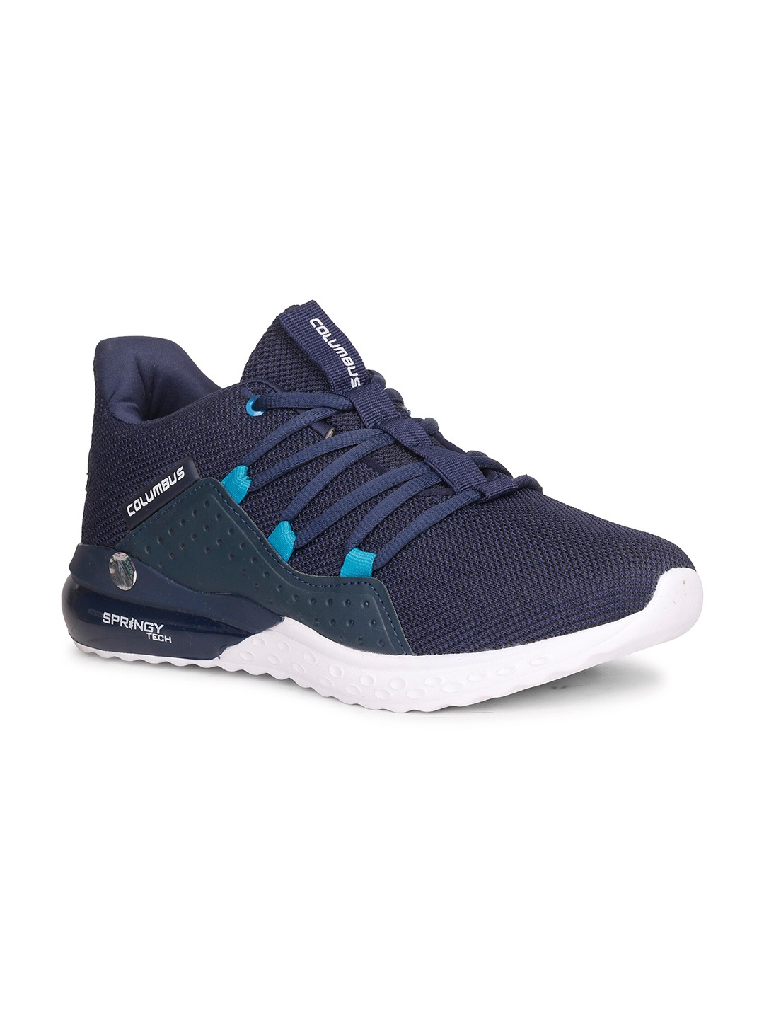 

Columbus Men Navy Blue & Turquoise Blue Mesh Running Non-Marking Shoes