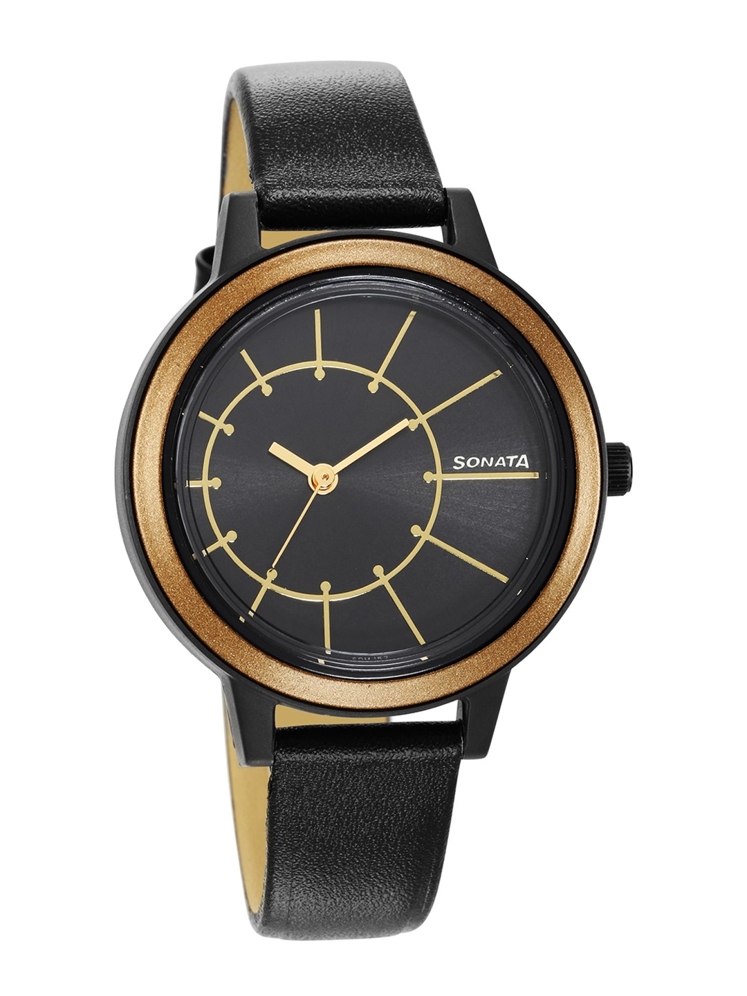 

Sonata Women Black Dial & Black Leather Straps Analogue Watch 87036PL12W
